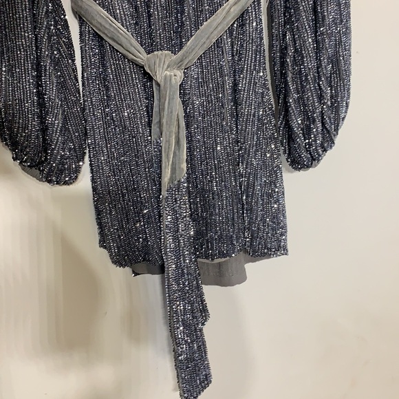 Retrofete dress long sleeve mini silver robe dress Taylor Swift gunmetal new xs - Picture 3 of 11